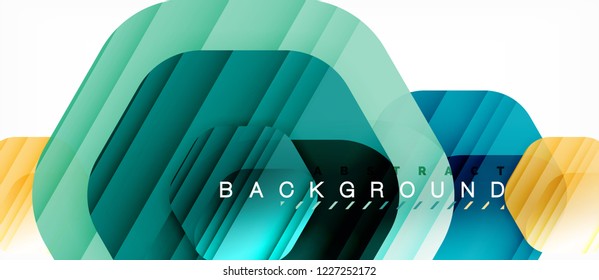 Glossy color hexagons modern composition background, shiny glass design, vector