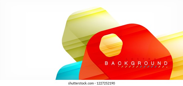 Glossy color hexagons modern composition background, shiny glass design, vector