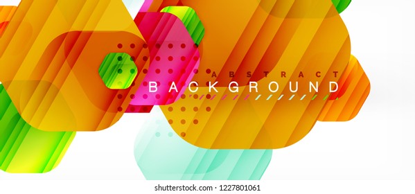 Glossy color hexagons modern composition background, shiny glass design, vector