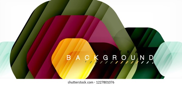 Glossy color hexagons modern composition background, shiny glass design, vector
