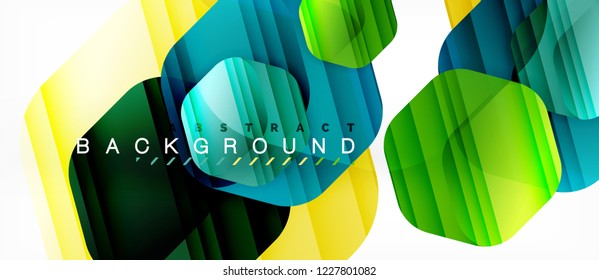 Glossy color hexagons modern composition background, shiny glass design, vector