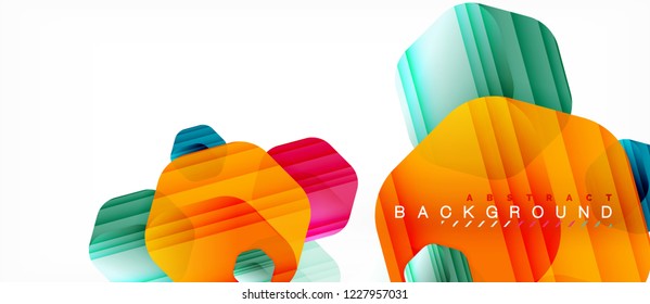 Glossy color hexagons modern composition background, shiny glass design, vector
