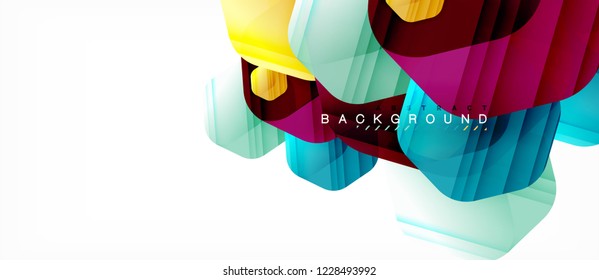 Glossy color hexagons modern composition background, shiny glass design, vector