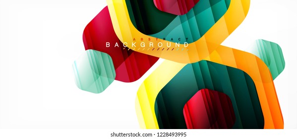 Glossy color hexagons modern composition background, shiny glass design, vector