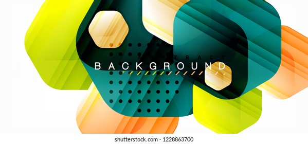 Glossy color hexagons modern composition background, shiny glass design, vector