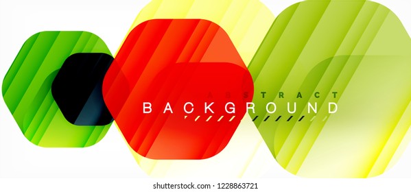 Glossy color hexagons modern composition background, shiny glass design, vector