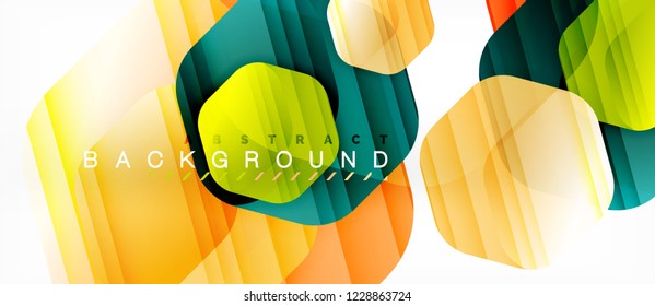 Glossy color hexagons modern composition background, shiny glass design, vector