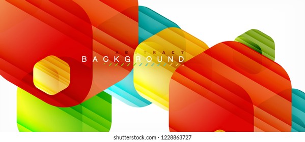 Glossy color hexagons modern composition background, shiny glass design, vector