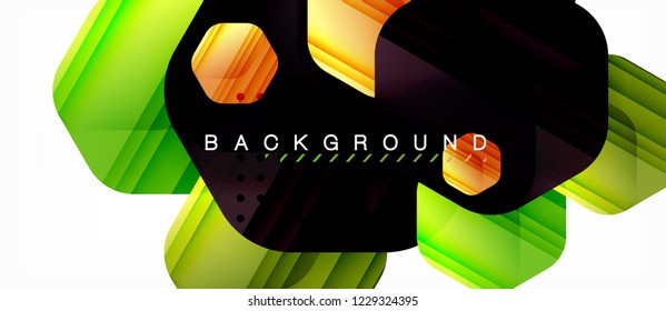 Glossy color hexagons modern composition background, shiny glass design, vector