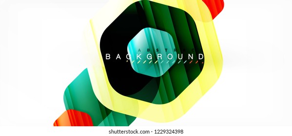 Glossy color hexagons modern composition background, shiny glass design, vector