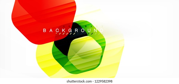 Glossy color hexagons modern composition background, shiny glass design, vector