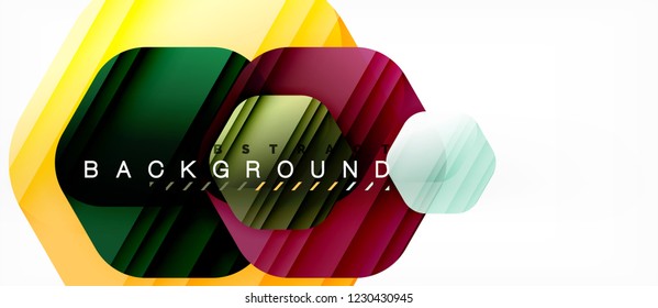 Glossy color hexagons modern composition background, shiny glass design, vector