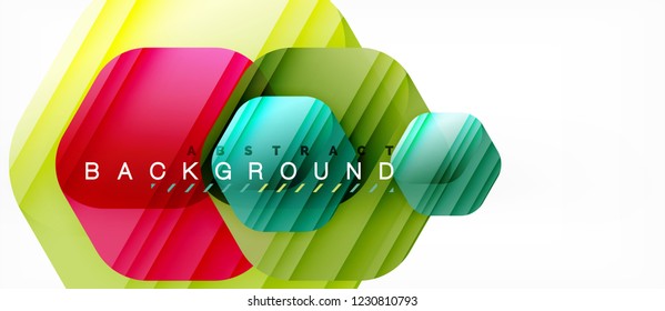 Glossy color hexagons modern composition background, shiny glass design, vector