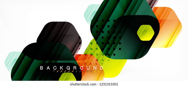 Color brillante hexágono fondo de composición moderna, diseño de vidrio brillante, vector