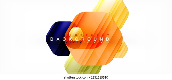 Glossy color hexagons modern composition background, shiny glass design, vector