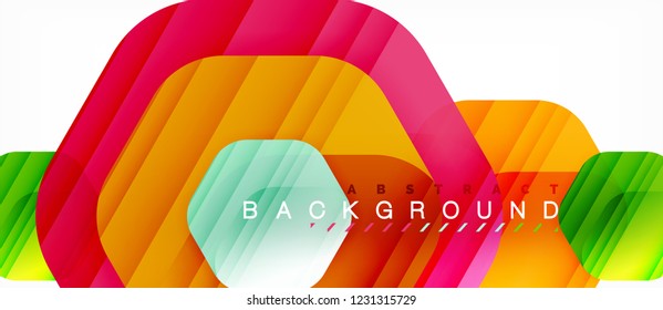 Glossy color hexagons modern composition background, shiny glass design, vector