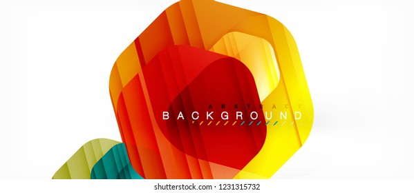 Glossy color hexagons modern composition background, shiny glass design, vector