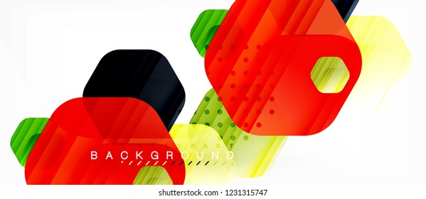 Color brillante hexágono fondo de composición moderna, diseño de vidrio brillante, vector