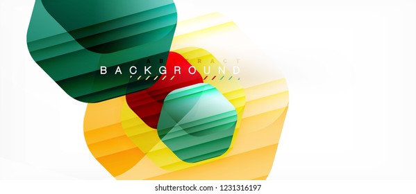Glossy color hexagons modern composition background, shiny glass design, vector
