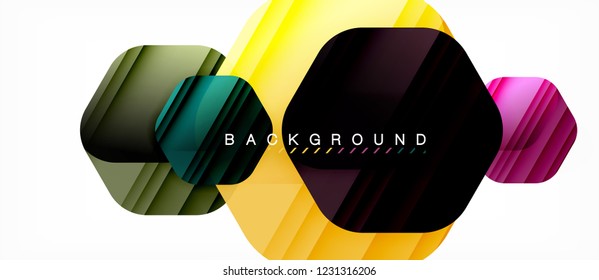 Glossy color hexagons modern composition background, shiny glass design, vector