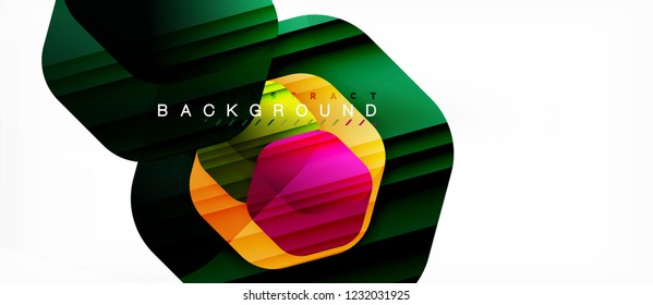 Glossy color hexagons modern composition background, shiny glass design, vector
