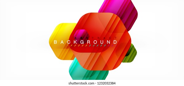 Glossy color hexagons modern composition background, shiny glass design, vector