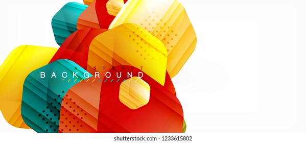 Glossy color hexagons modern composition background, shiny glass design, vector