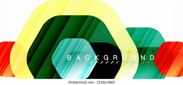 Glossy color hexagons modern composition background, shiny glass design, vector