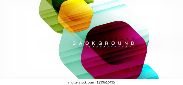 Glossy color hexagons modern composition background, shiny glass design, vector