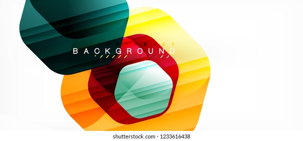 Glossy color hexagons modern composition background, shiny glass design, vector