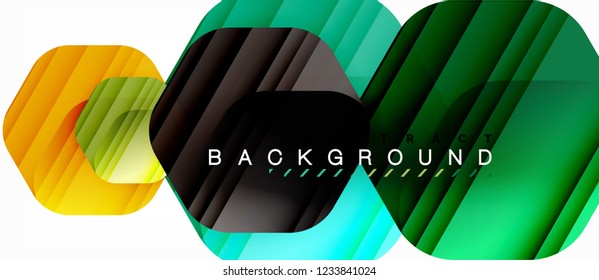 Glossy-Farb-Hexagons, moderner Kompositionshintergrund, glänzendes Glasdesign, Vektorgrafik