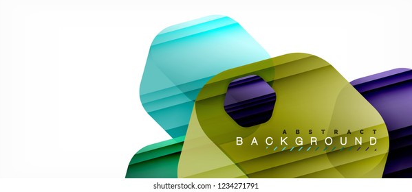 Glossy color hexagons modern composition background, shiny glass design, vector