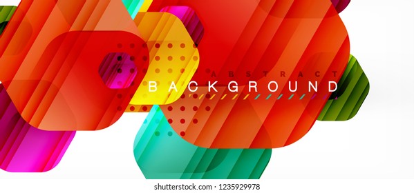 Glossy color hexagons modern composition background, shiny glass design, vector