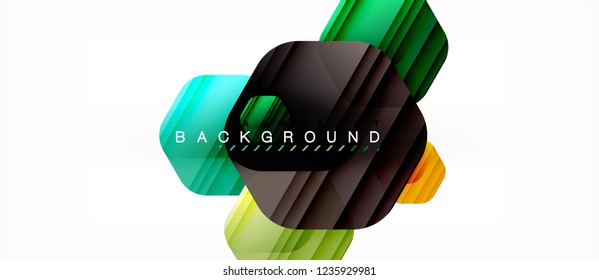 Glossy color hexagons modern composition background, shiny glass design, vector
