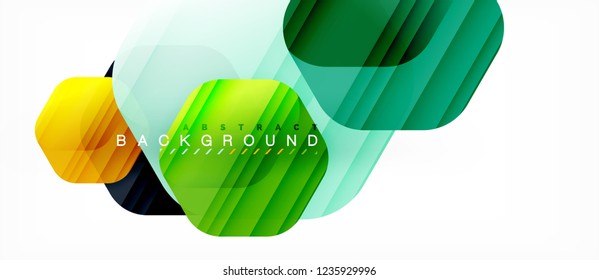 Glossy color hexagons modern composition background, shiny glass design, vector