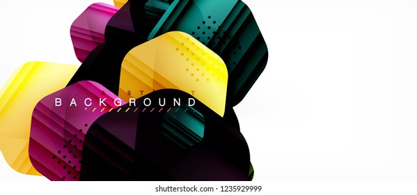 Glossy color hexagons modern composition background, shiny glass design, vector