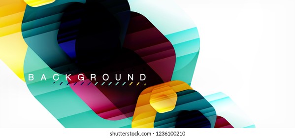 Glossy color hexagons modern composition background, shiny glass design, vector