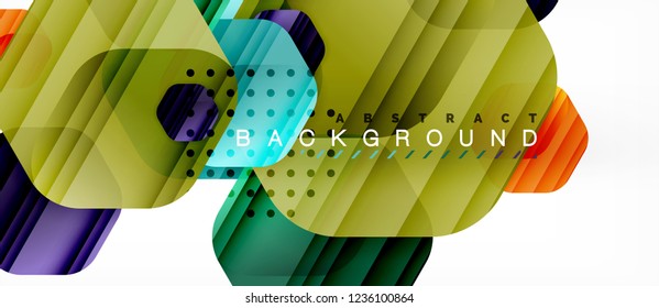 Glossy color hexagons modern composition background, shiny glass design, vector