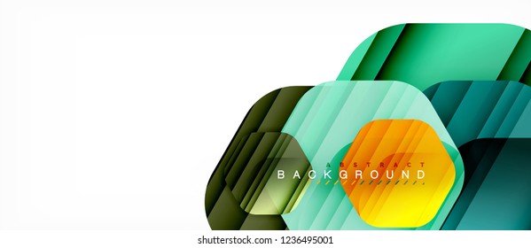 Glossy color hexagons modern composition background, shiny glass design, vector