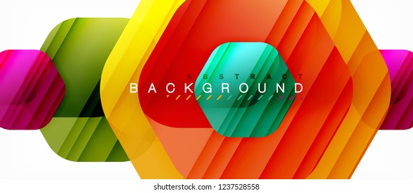 Glossy color hexagons modern composition background, shiny glass design, vector