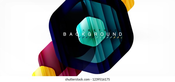 Glossy color hexagons modern composition background, shiny glass design, vector