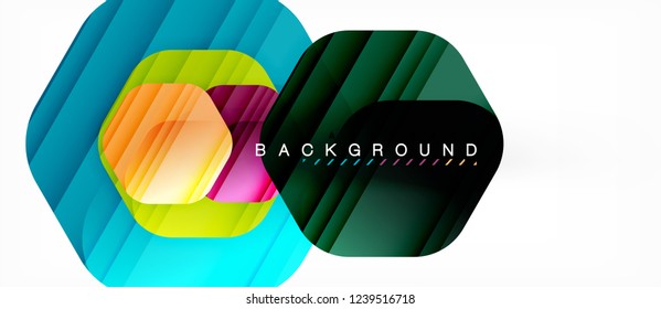 Glossy color hexagons modern composition background, shiny glass design, vector