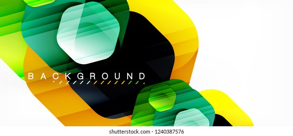 Glossy color hexagons modern composition background, shiny glass design, vector