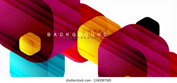 Glossy color hexagons modern composition background, shiny glass design, vector