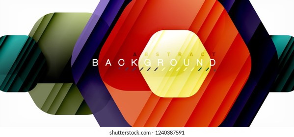 Glossy color hexagons modern composition background, shiny glass design, vector