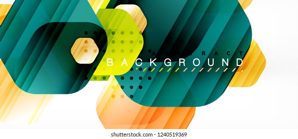 Glossy color hexagons modern composition background, shiny glass design, vector