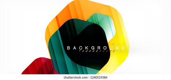 Glossy color hexagons modern composition background, shiny glass design, vector