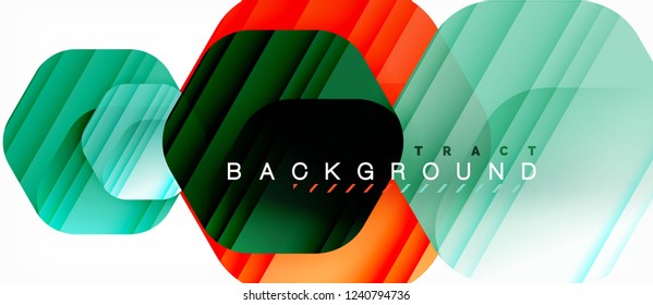 Glossy color hexagons modern composition background, shiny glass design, vector