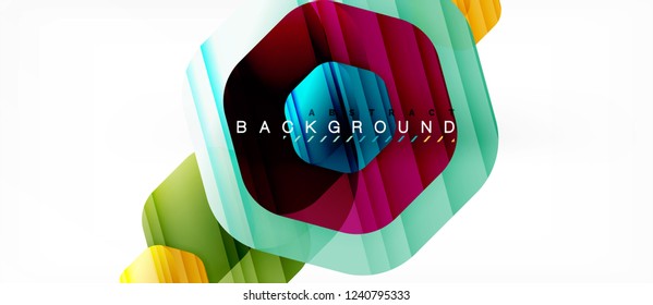 Glossy color hexagons modern composition background, shiny glass design, vector