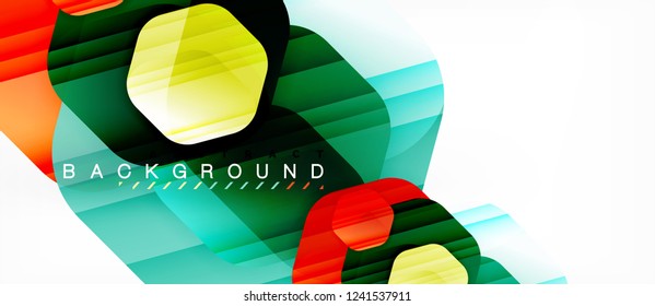 Glossy color hexagons modern composition background, shiny glass design, vector